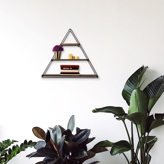 Hanah Home Hyacinth Estantería de Pared de Madera y Metal, Negro y Nogal